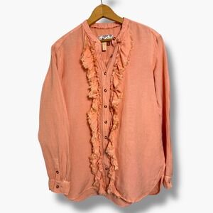Pilcro Ruffle Front‎ Linen Blend Blouse Pink XS Anthropologie